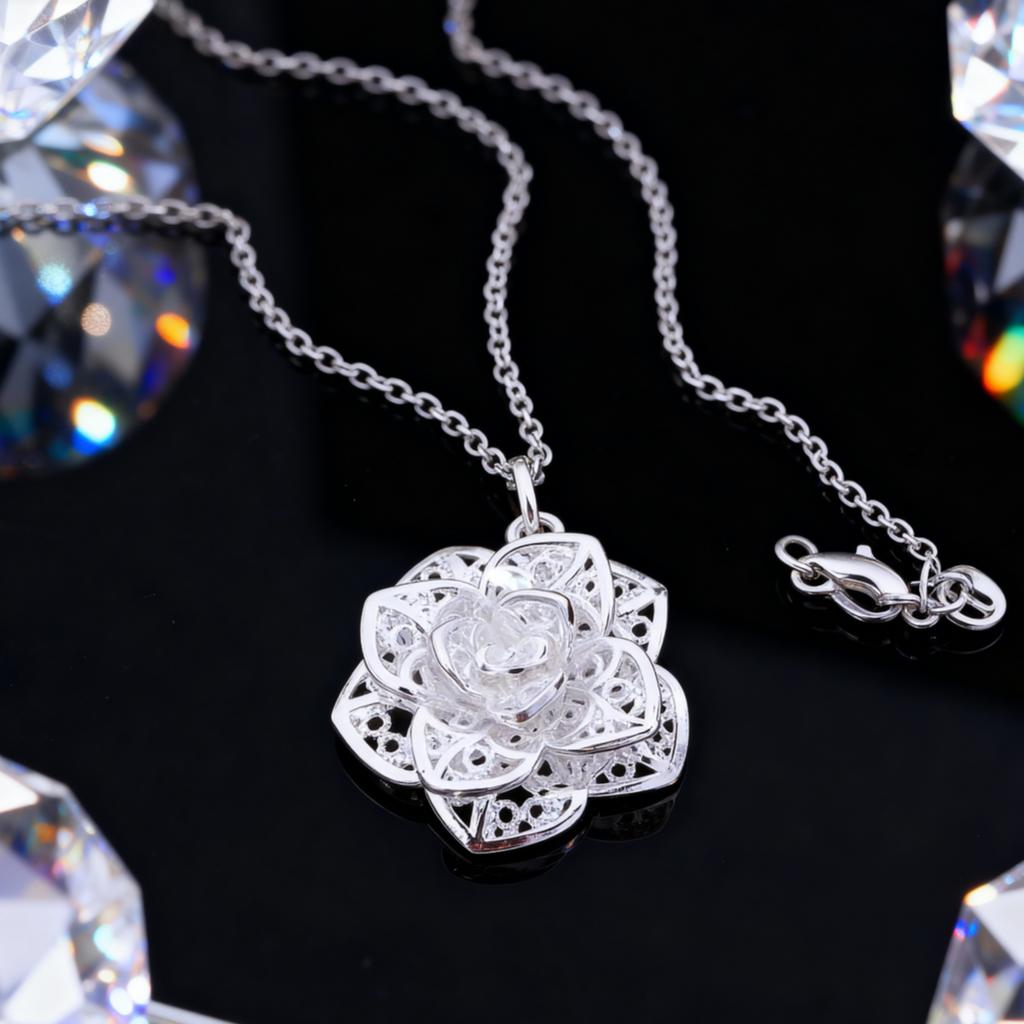 45CM Copper Necklace Charms Pretty Fashion Cute Nice Jewelry Wedding Noble Elegance Women Classic Flower Pendant