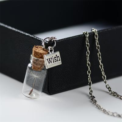 Bezaubernde handgefertigte Drift-Flaschen-Halskette, einzigartiger Pusteblumen-Anhänger aus Glas, modischer handgefertigter Schmuck für personalisierten Stil