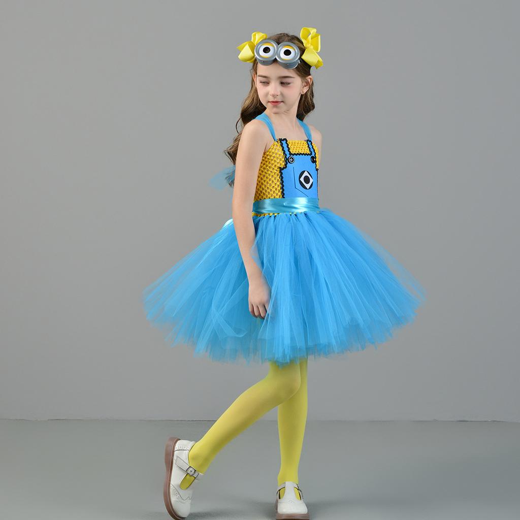 Yellow little men cosplay costume cosplay puffy skirt, Halloween children's party stage performance, short skirt, Tutu skirt