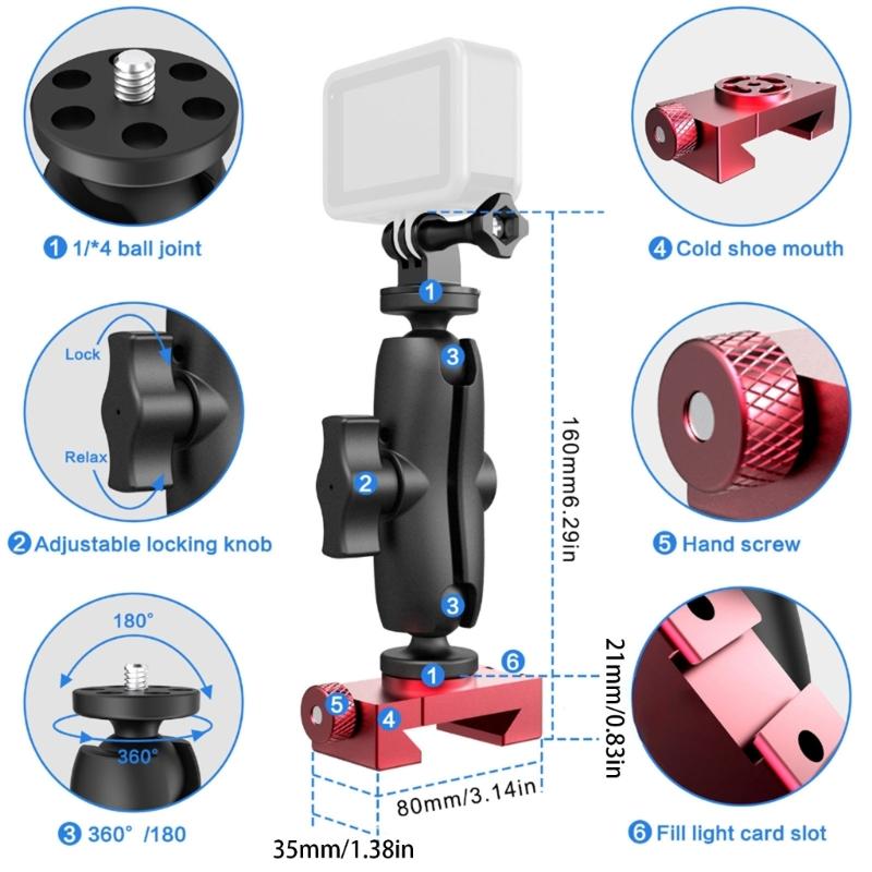 Aluminum Tennis Camera Mount for Smartphone and Action Cameras, 360 Degree Adjustable Phone Clamp for Sports Training