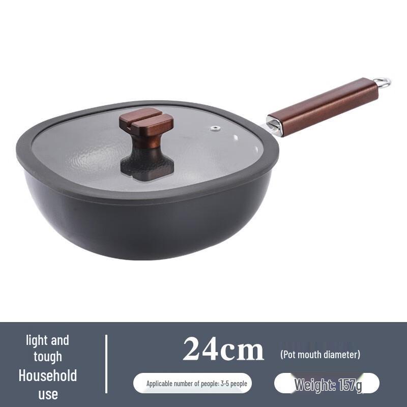 ZISIZ Square Hammered Cast Iron Frying Wok