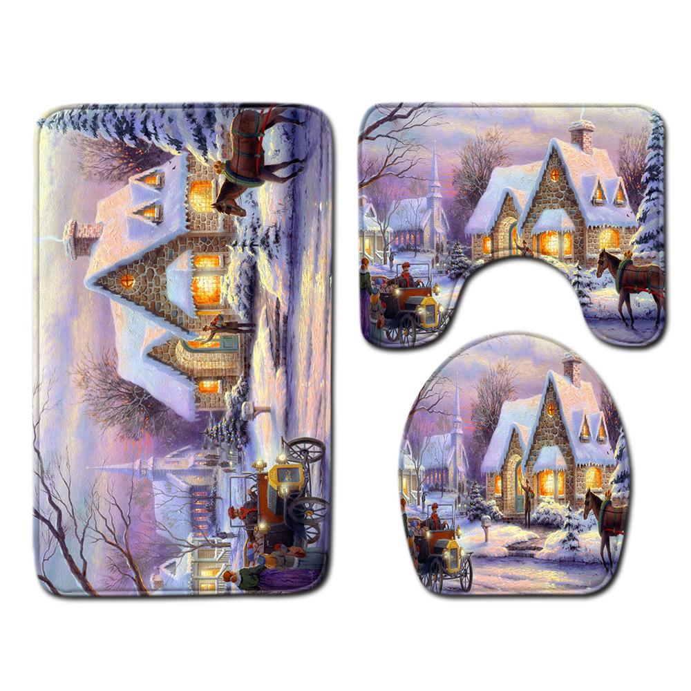 Christmas Bathroom Floor Mat Toilet Three-Piece Set