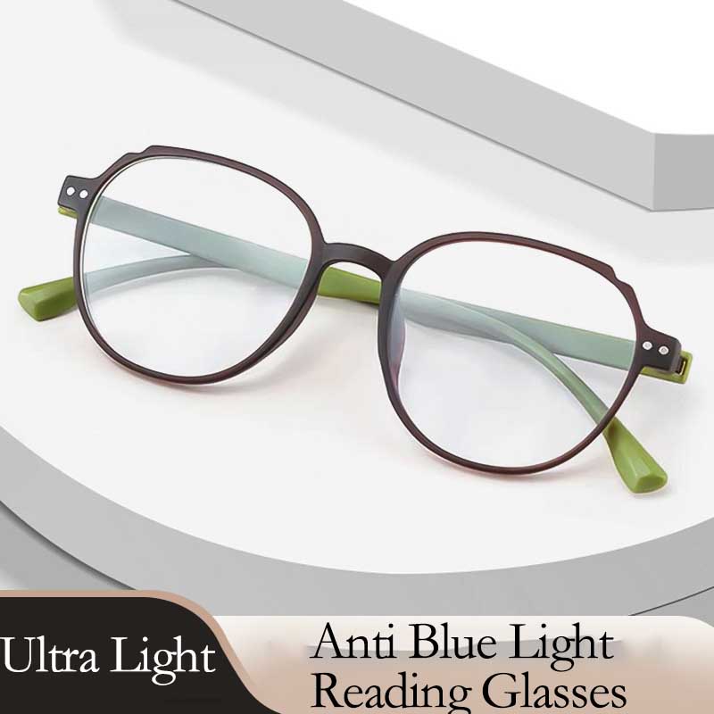 

Large Frame Green Ultra Light Anti Blue Light Reading Glasses Women Fashionable Computer glasses Presbyopia Glasses Men Eyeglass +400 зелений