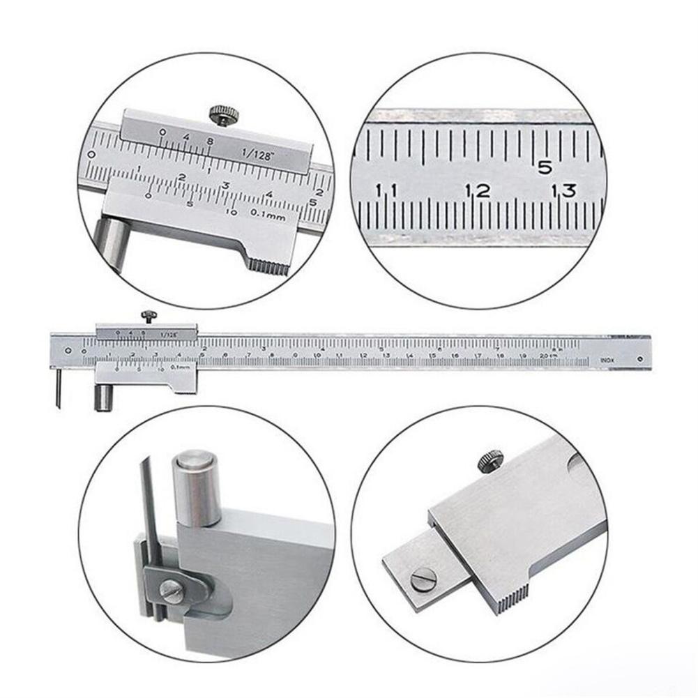 Vernier Caliper 0-7.8" Stainless Steel Parallel Marking Vernier Caliper Clear Scale Polished Marking Gauge Measuring Tool