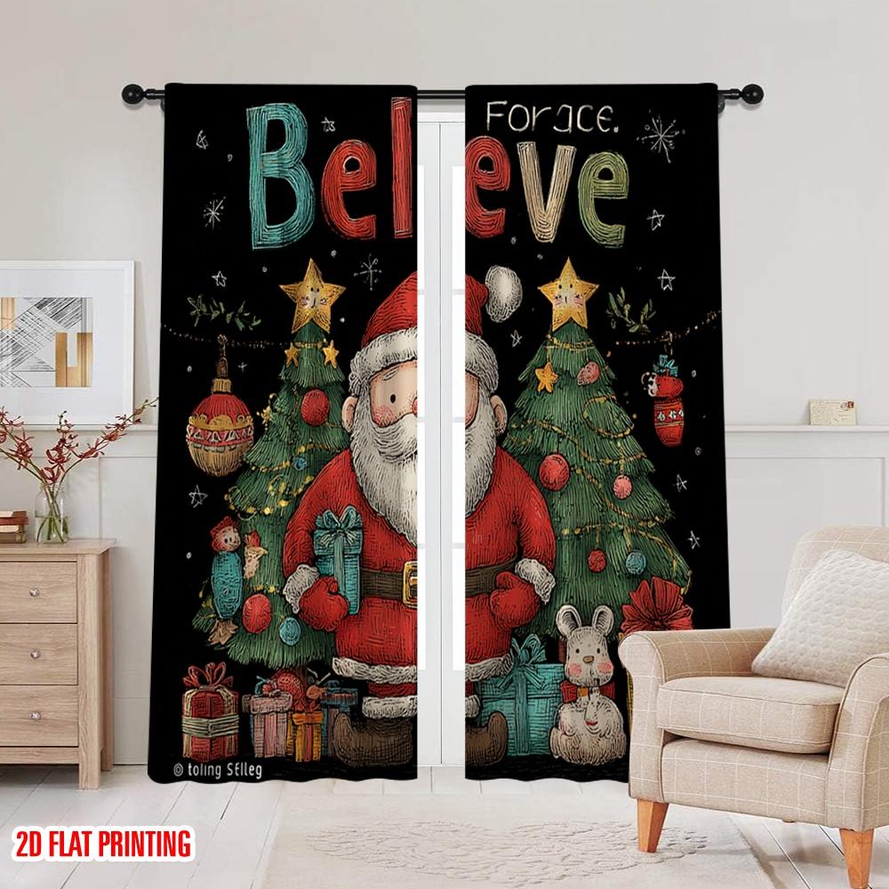 2 Stück, 2D-Flachdruck Kreative Vorhänge Weihnachtsmann mit Geschenken1 Vielseitiges Polyester (ohne Stange) Perfekt für Heimdeko