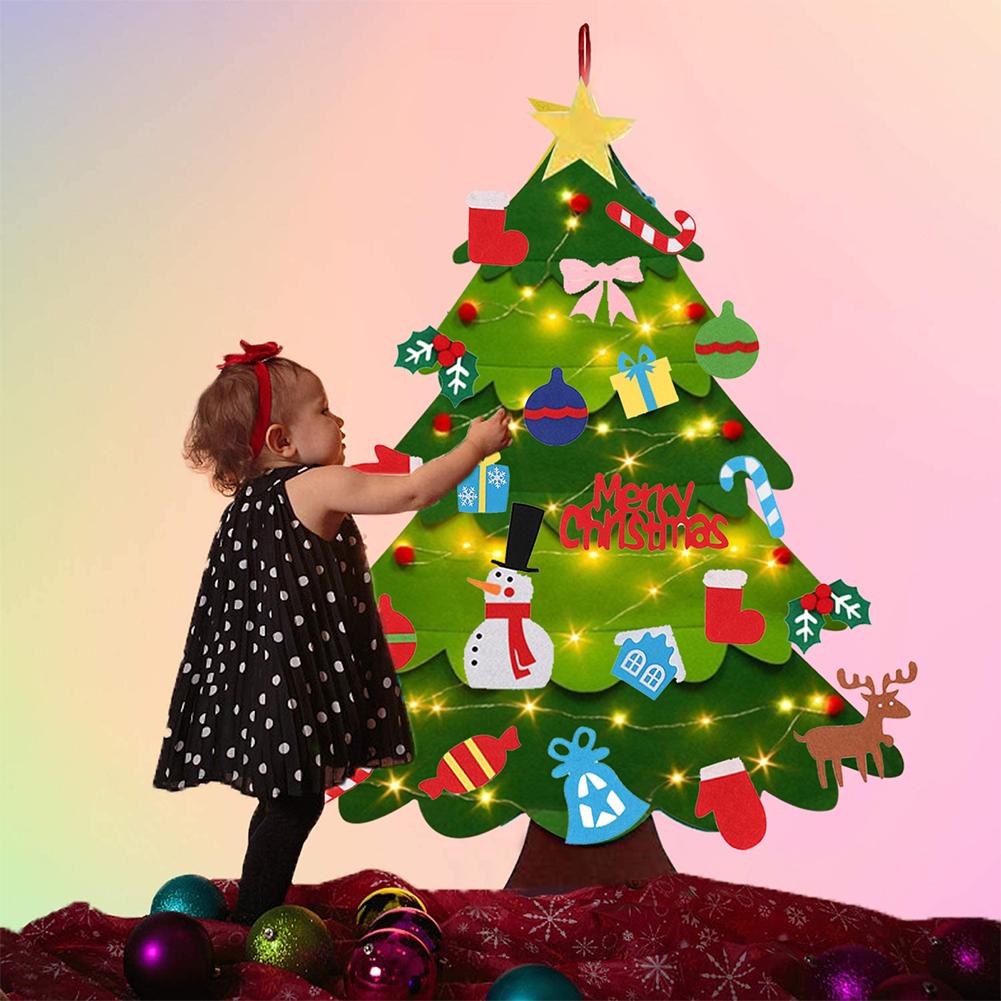 Diy Felt Christmas Tree Set Holiday Atmosphere Creative Christmas Decoration (with String Lights)