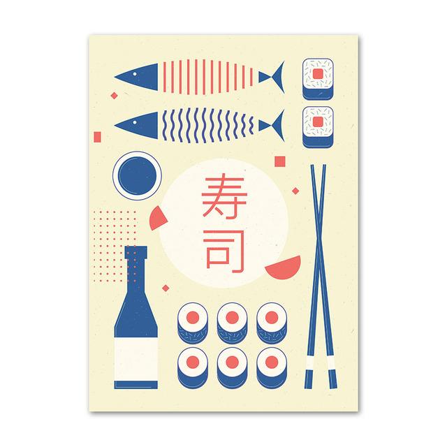 Japanese Food Poster Funny Ramen Noodles Sushi Kitchen Wall Art Print Canvas Painting Pictures for Restaurant Home Decor Cuadros