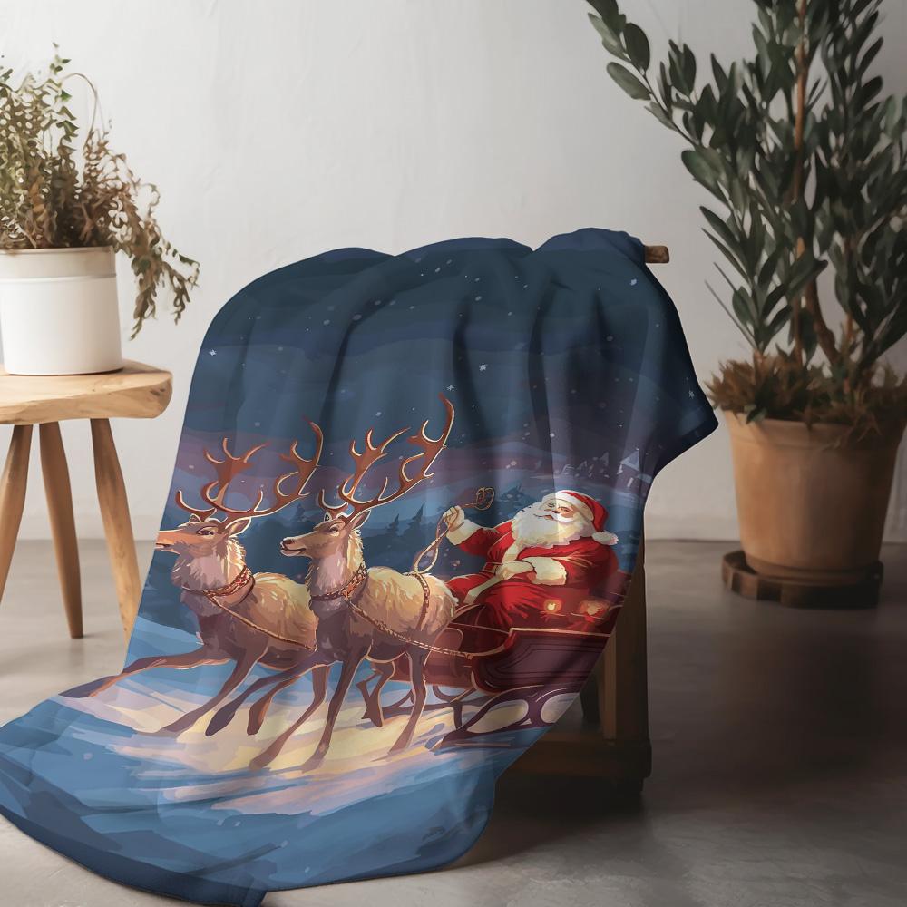 

Tuniu Christmas Santa Sleigh Ride Fleece Blanket for Sofa Bed Bedroom Living Room Decoration Warm Soft Gift 75x90cm