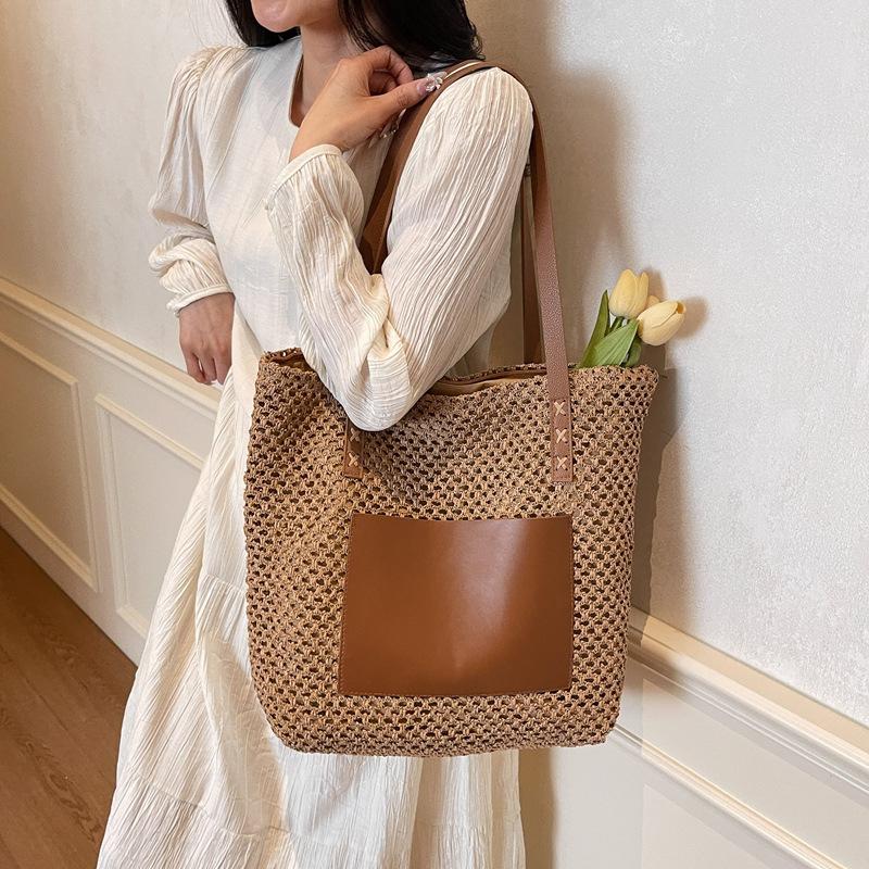 

Соломенная сумка Женская новая плетеная сумка-тоут через плечо большой вместимости one size fits all коричневый