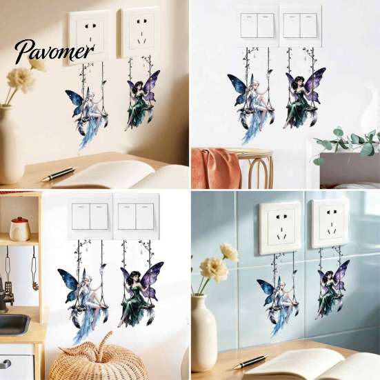 Forest Style Wall Stickers Swing Fairy Switch Sticker, Decorative PVC Self Adhesive Decal for Light And Socket Panels, Creative Gift Girls Romantic
