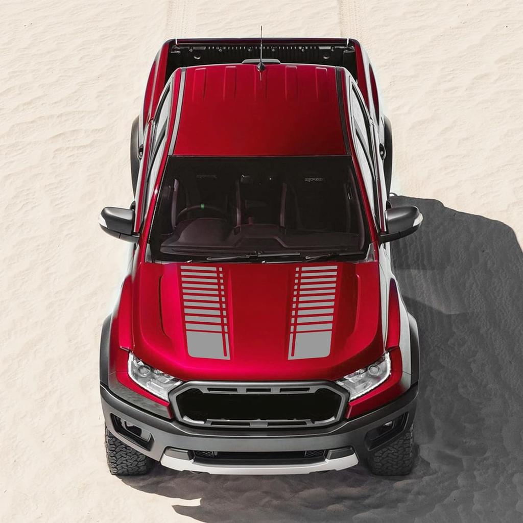 Ramuel Car Hood Modified Racing Stripes Vinyl Decorative Scratch Decals 2 Pieces For All Cars SUV Truck Off-Road Vehicle Universal (F1 Grey)