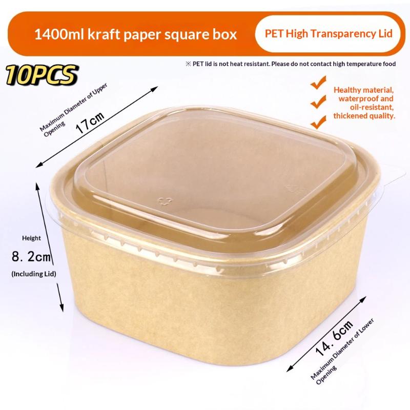 10Pcs Disposable Lunch Box Kraft Paper Square Lunch Box Fast Food Packing Boxes Paper Bowls With Lid Household Bento Boxes