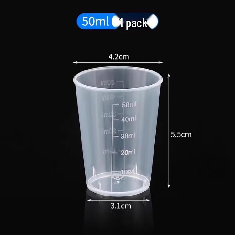 Pahar mic de măsurat din plastic cu scară mililitri: 10ml, 50ml, 100ml