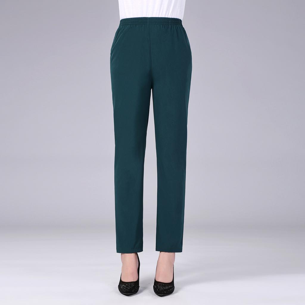 Calças Casuais Femininas de Primavera e Verão Plus Size 4XL Finas Respiráveis Cintura Elástica Cor Sólida Retas Nove Pontos