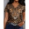 T-shirt estiva casual da donna con scollo a V e maniche corte, con alla moda stampa 3D, adatta per uscite o per stare a casa
