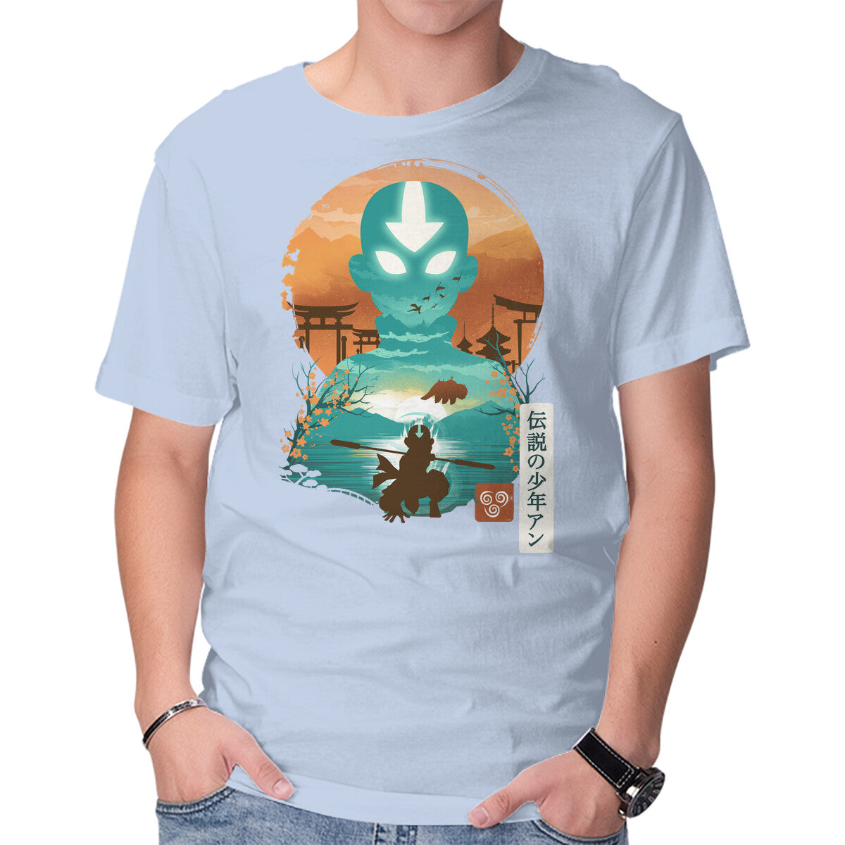 Unisex Crew Neck T-Shirt Ukiyo E Airbender Graphic Short Sleeve Casual Tee M