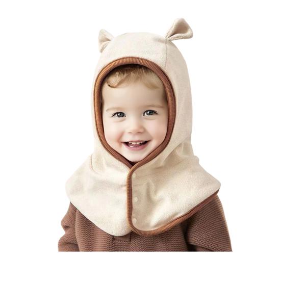 2 In 1 Toddler Winter Hat Balaclava Windproof Warm Fleece Baby Hooded Scarf with Ear for Toddlers Boys Girls