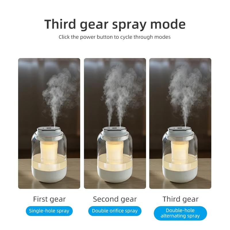 2.5L Large Capacity Ultrasonic Cool Mist Humidifier Dual Spray USB Powered with Night Light