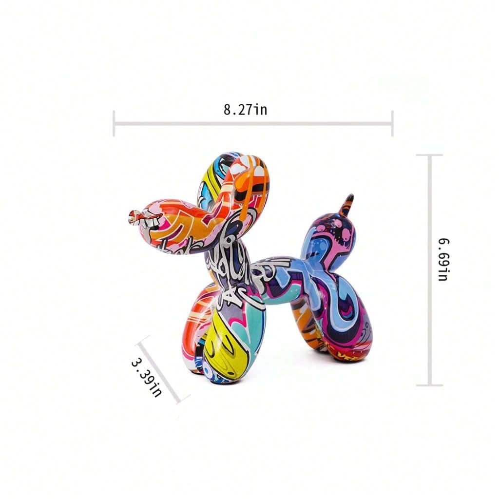 1pc Colorful Resin Balloon Dog Sculpture,Home Decor Small Statue,Resin Balloon Dog Desktop Decor For Office, Balloon Dog Decor,Graffiti,Surprise Gift