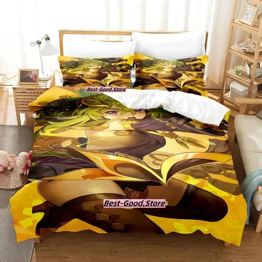 2023 New Game Collei Genshin Impact Bedding Set Cartoon Anime Three-piece Set Adult Kid Bedroom Duvetcover Sets 3D Kawaii Girl