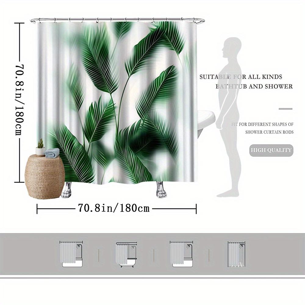 Tropical Palm Leaves Shower Curtain, Lush Green Foliage Design, Fade-Resistant Polyester, Machine Washable, 12 Hooks