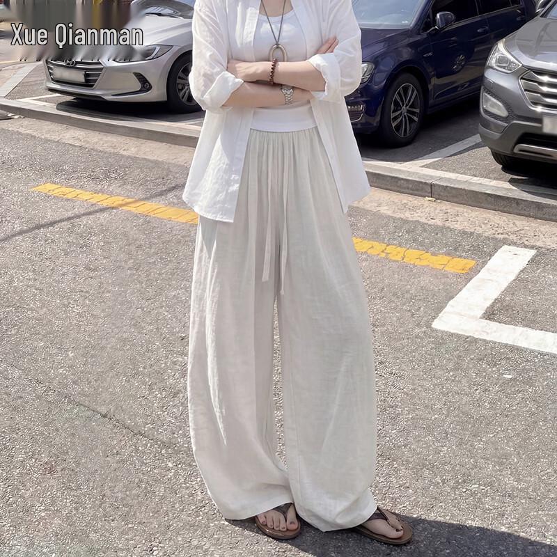 Women s Summer Linen Blend Relaxed Casual Pants M