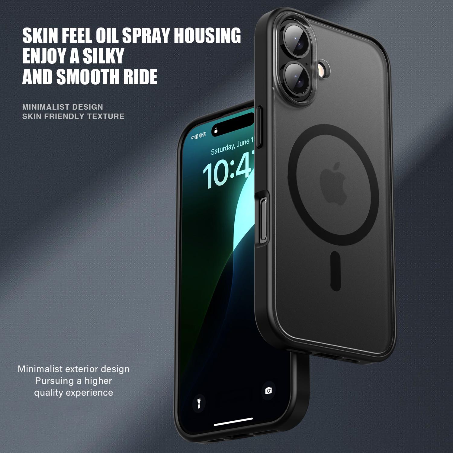 

For iPhone 16 Case Matte PC+TPU Phone Cover Compatible with MagSafe Black