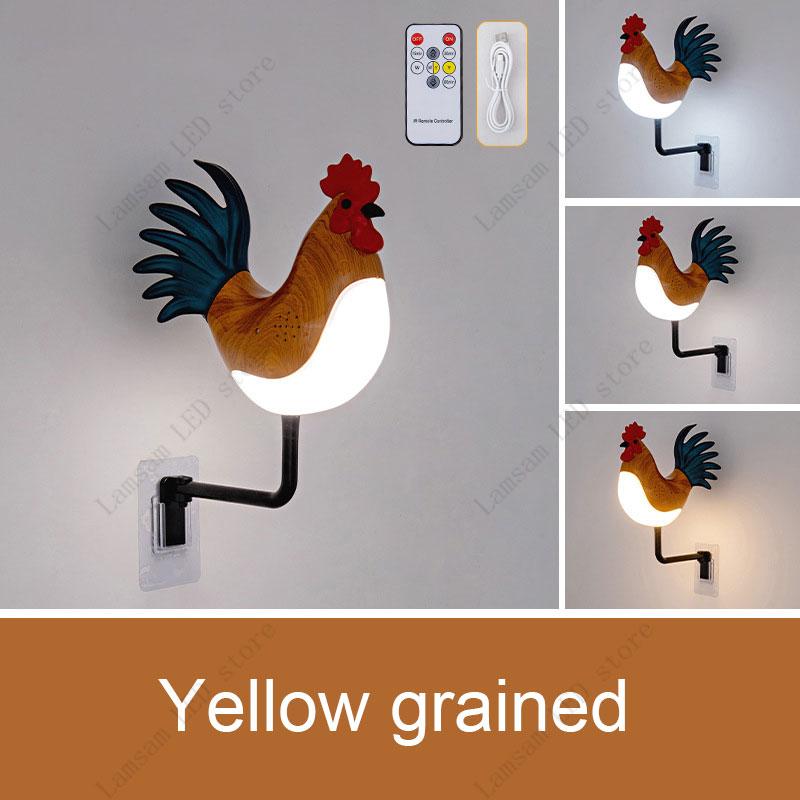 LED Rooster Wall Light USB Rechargeable Cordless Cock Lamp Decorative Animal Lightings for Corridor Living Room Foyer Bedroom