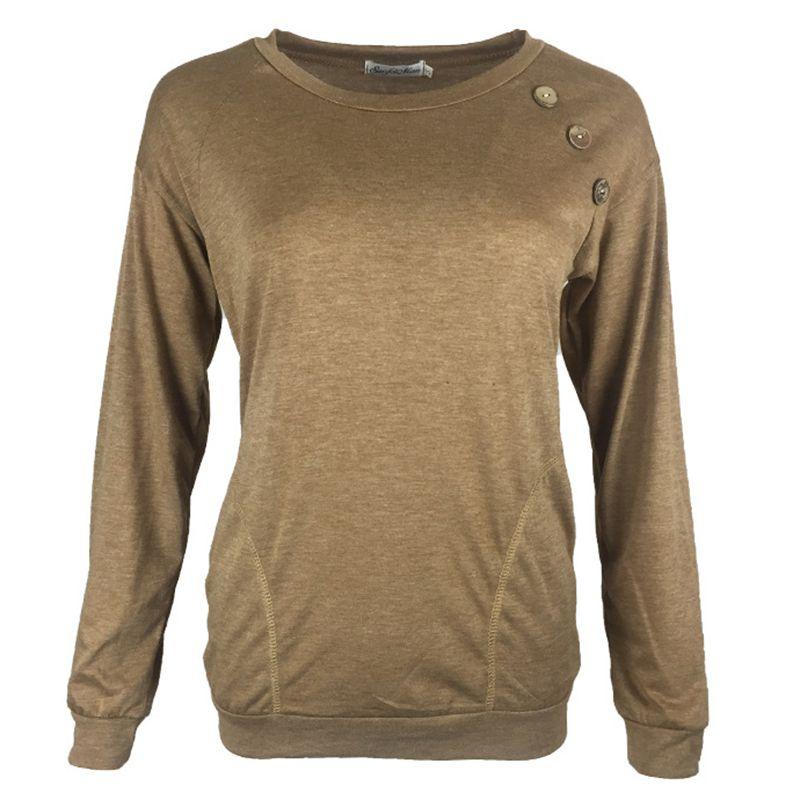 Elegant Women's Casual Long Sleeve Pullover Sweater With Chic Button Details And O-neck