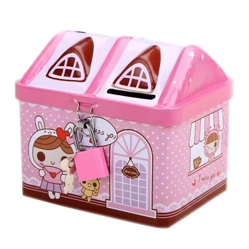 1Pc Cute Bear House Piggy Bank Box Mini Metal Bank Currency Coin Boxes For Children'S Savings Tank Birthday And Christmas Gifts