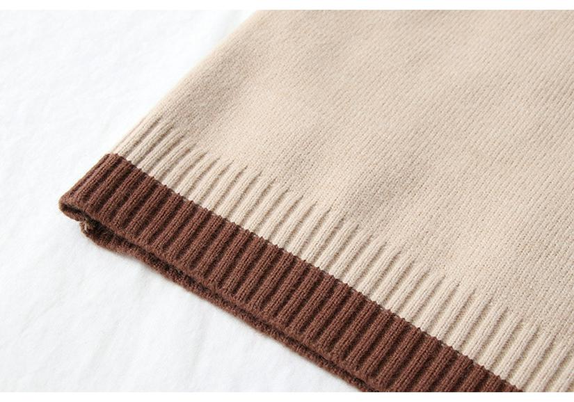 Women's Retro V-Neck Sweater Vest & Plaid Shirt Two-Piece Set - Autumn Winter Color Block Knit Cardigan Japanese Style Fashion