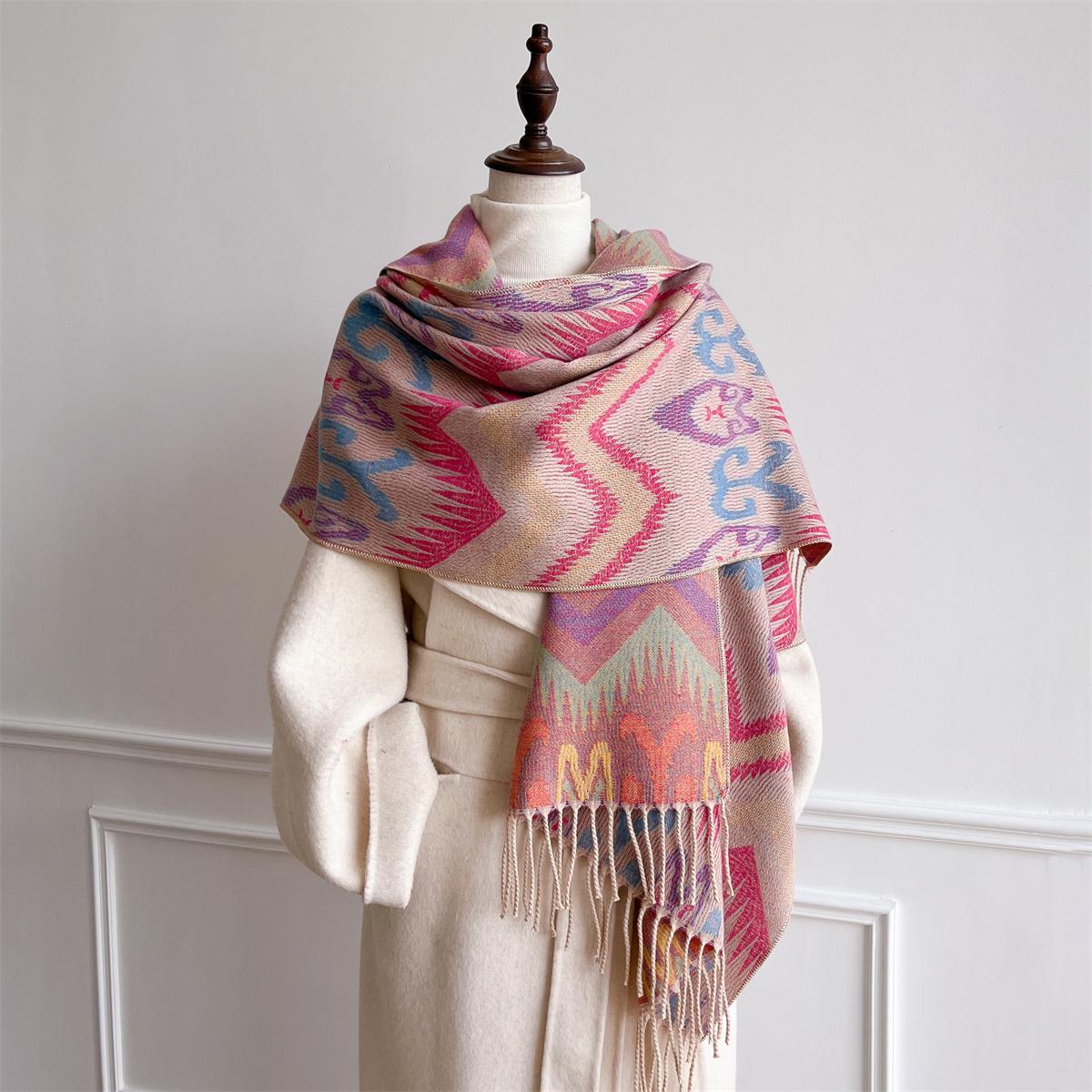 

[T843] 65*180cm Luxury Designe Winter Warm Women Jacquard Scarf Thick Imitation Cashmere Tassel Shawl Neck Wrap Pashmina Blanket 65x180cm