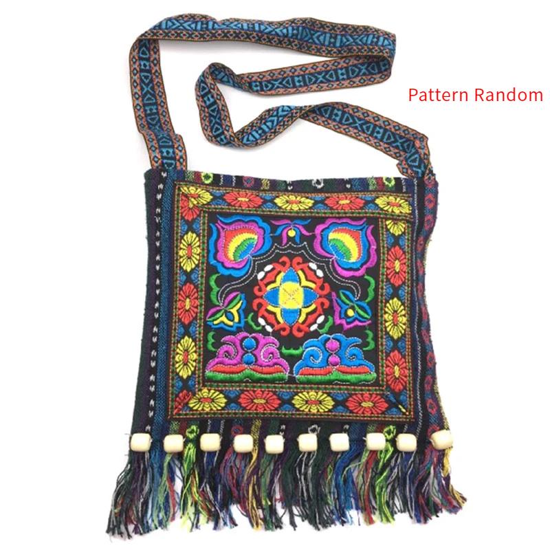 Damen Vintage Tribal Ethnic Thai Indian Boho Quaste Baumwolle Leinen Schultertasche Stickerei Blume Gobelin Tote Messenger Bags