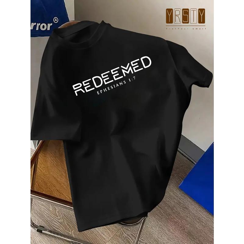 

European size Men s Casual Fashion Saved Letter Graphic Print T-Shirt Regular Fit Short Sleeve, Crew Neck Casual Wear 4XL чорний