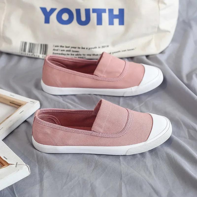 One Foot Canvas Pedal Lazy Shoes for Women 2024 Spring New Leisure Versatile Little White Shoes Female's Flat Sole Shoes Zapatos