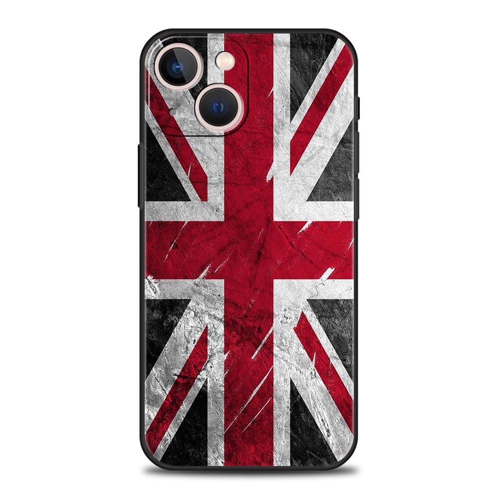 England UK Flags Phone Case For iPhone 17 16 15 Pro Max 11 12 13 14 7 8 Plus SE 2020 X XR XS Cover Soft Black