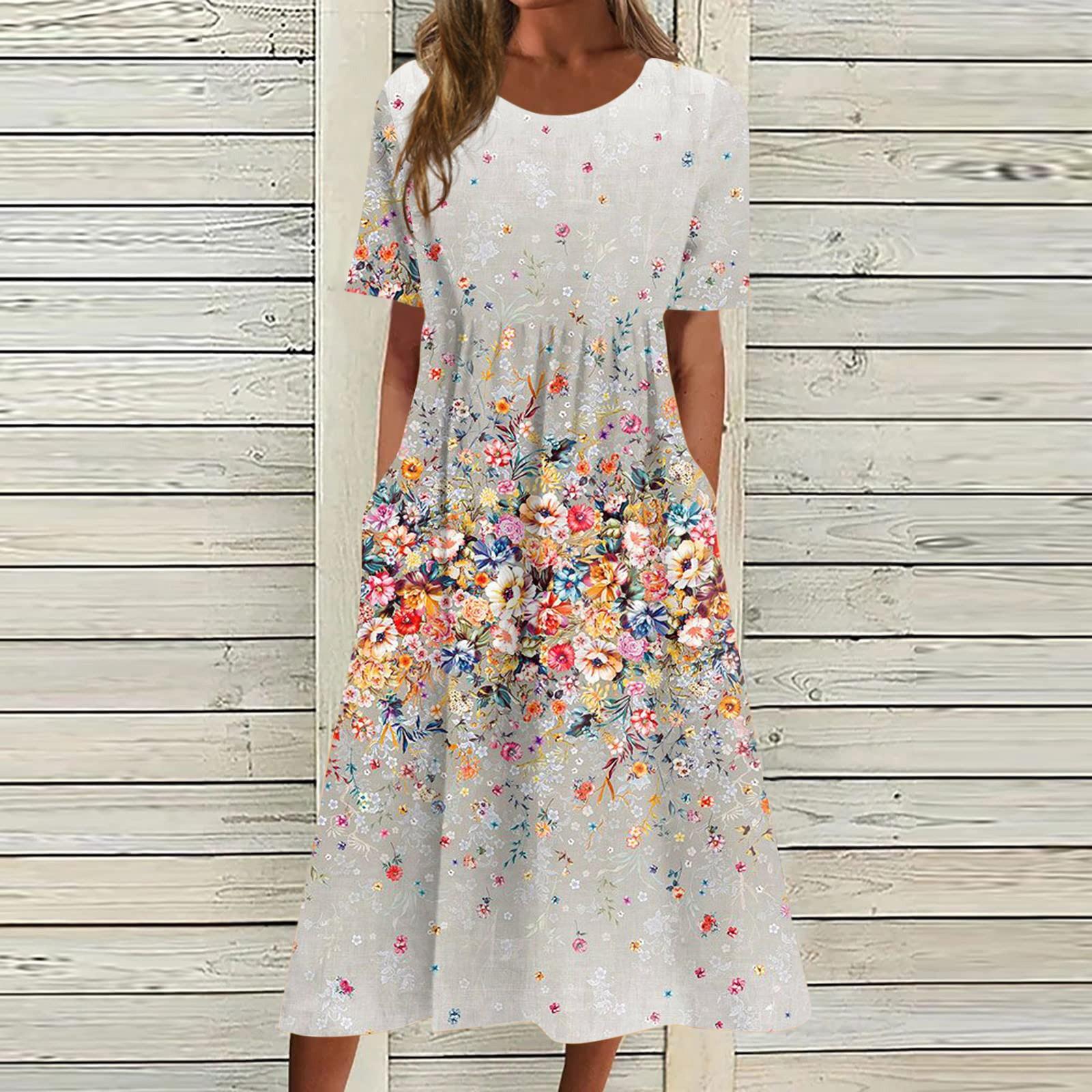 

Жен. Повседневные платья Платья с принтами Летние платья С принтами Плиссированные платья-миди с круглым вырезом Классический Классический На открытом воздухе Повседневные С короткими рукавами Свободные платья XL