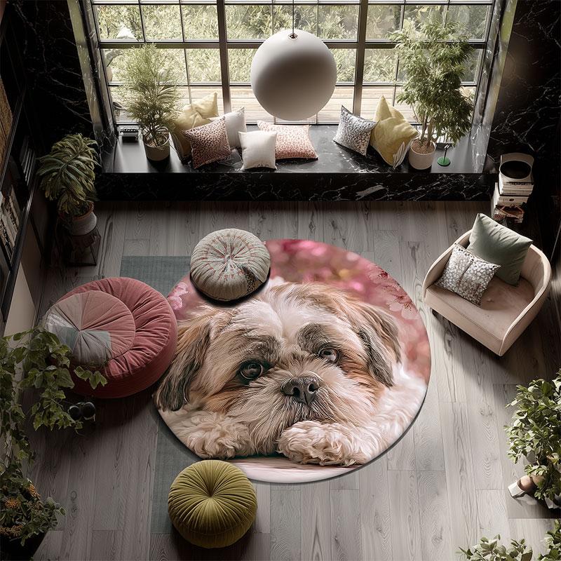 Cute Shih Tzu Pattern Round rug,Carpet Rug for Living Room Bedroom Playroom ,Non-slip Floor Mat,Holiday Gifts and Birthday Gifts.