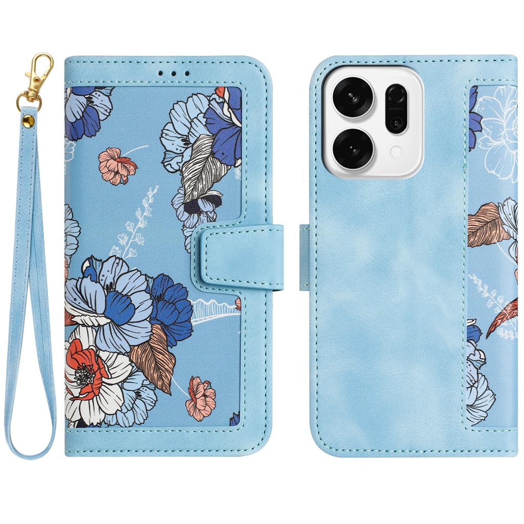 For Oppo Reno14 Pro 5G (Global)/Reno13 Pro 5G Case PU Leather Floral Phone Cover with Card Slots/Wrist Strap