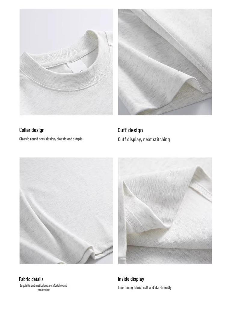 Men's Heavyweight Crew Neck Pure Cotton Patchwork T-shirt - Summer American Style