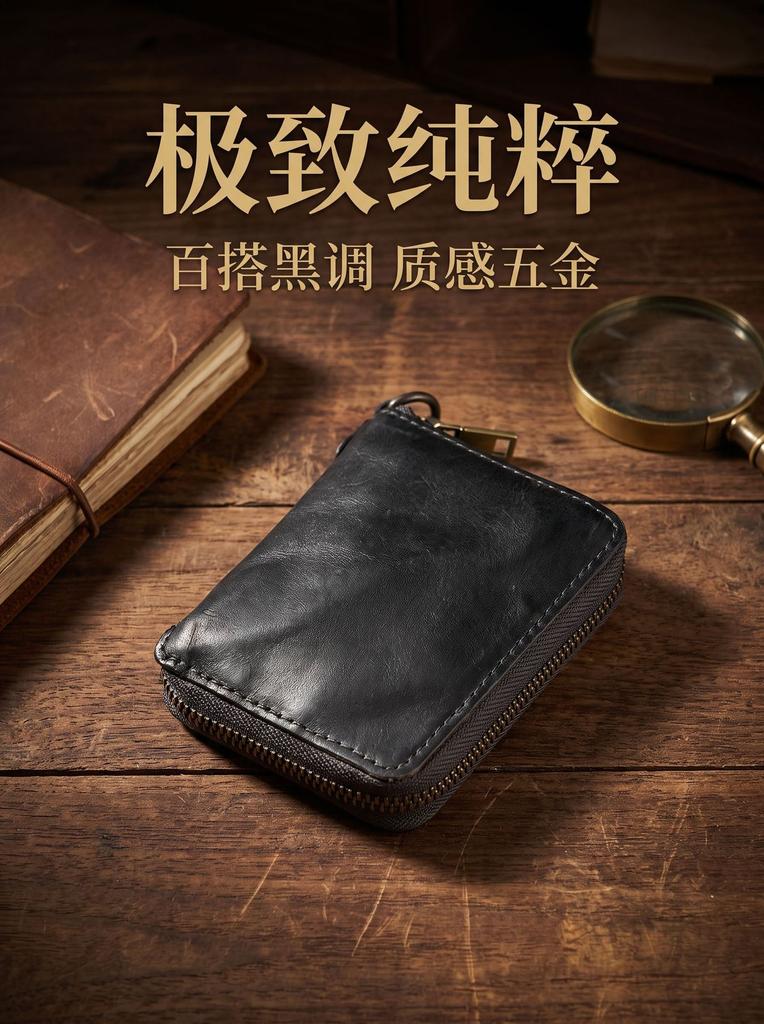 Multi-Functional Genuine Leather Wallet for Men, Vintage Zipper Purse, All-in-One Organizer for Cards, Cash, Coins & ID
