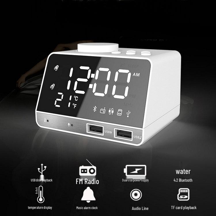 K11 Wireless Alarm Clock: Bluetooth Speaker, LED Mirror, USB Phone Charging, Smart Radio