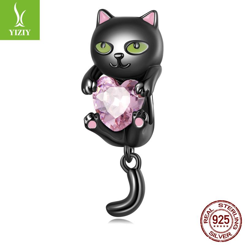 Electroplated Black Gold Animal Cat Diy Bracelet Beaded Accessories Personalized 925 Silver Beads