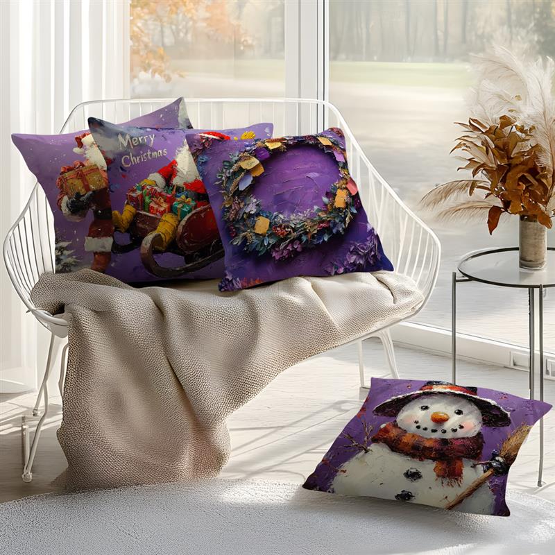 Purple Christmas Decor Cushion Pillowcase Printed Polyester 45x45cm Throw Pillowcover Decorative Sofa Cushion Pillowslip Decor