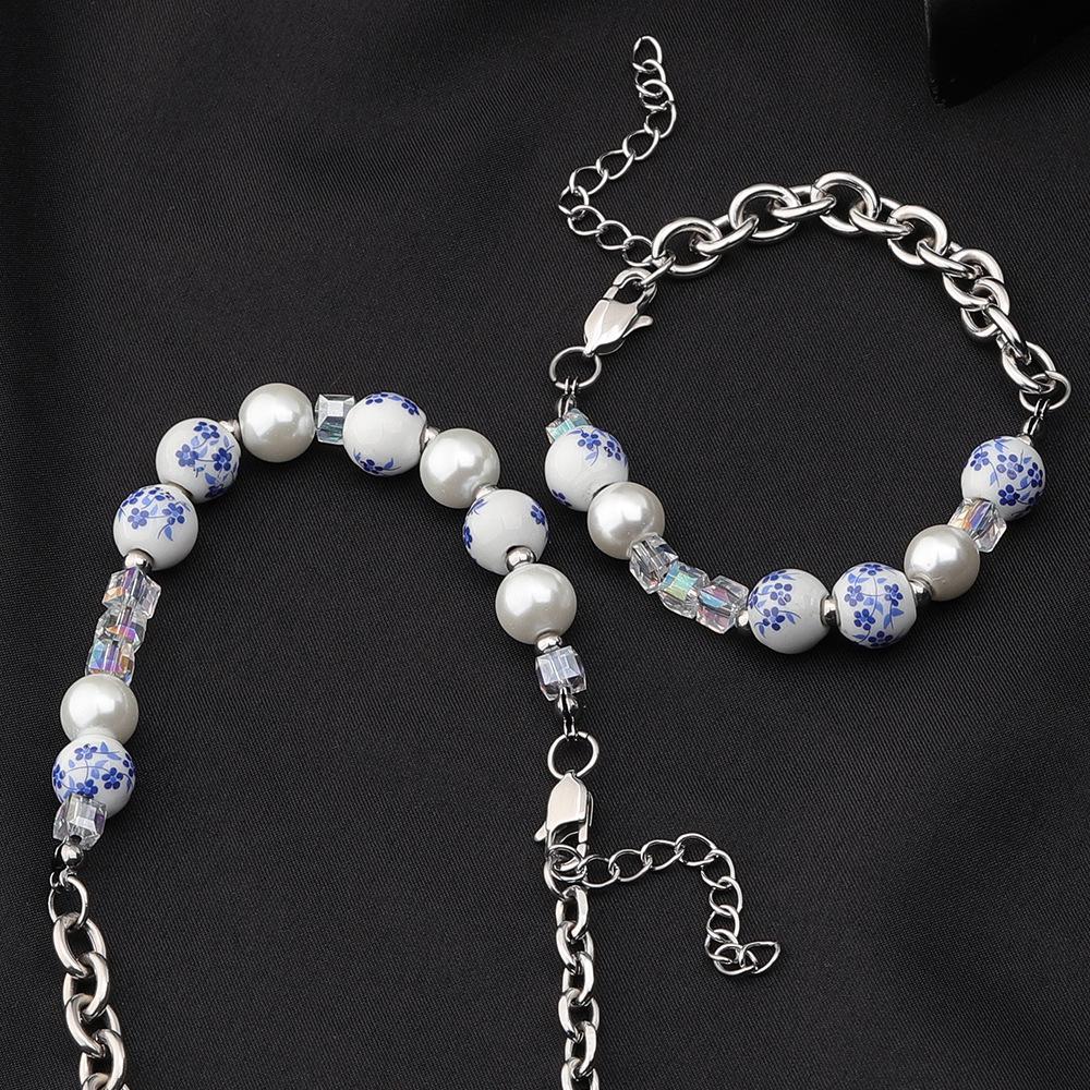 Original Blue & White Porcelain Titanium Steel Clavicle Chain: Chinese Style Hip Hop Necklace for Men & Women