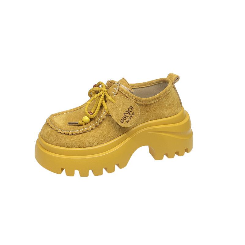 2025 Popular Retro Round Toe Lace-up Women's Shoes, British Style Platform Soles, Versatile Small Fringe Shoes, Women's Single Shoe Trend