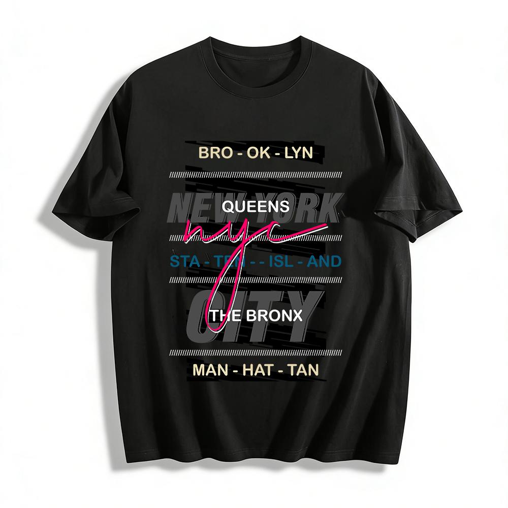 

NYC Boroughs Graphic Casual Tee Streetwear Top Pure cotton T-shirt 6XL