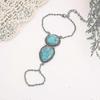 Donna Boho Retro Celebrità Turchese Catena Schiava Anello Bracciale Imbracatura Mano-Argento Antico hwy