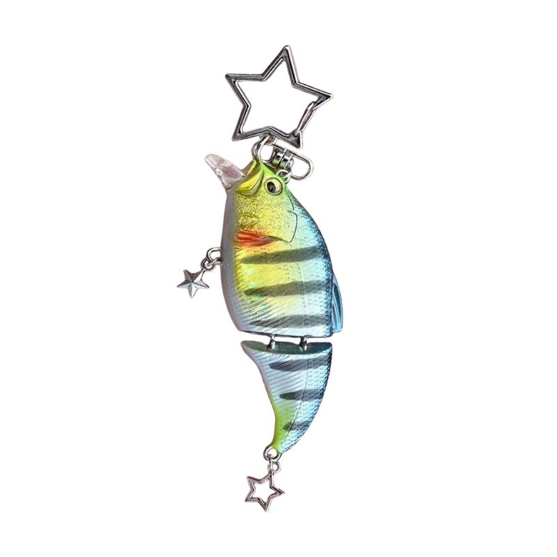 Realistic Multi Jointed Fishing Lure Key Ring Sturdy Alloy Plastic Construction Outdoor Fishing Gear Accessory