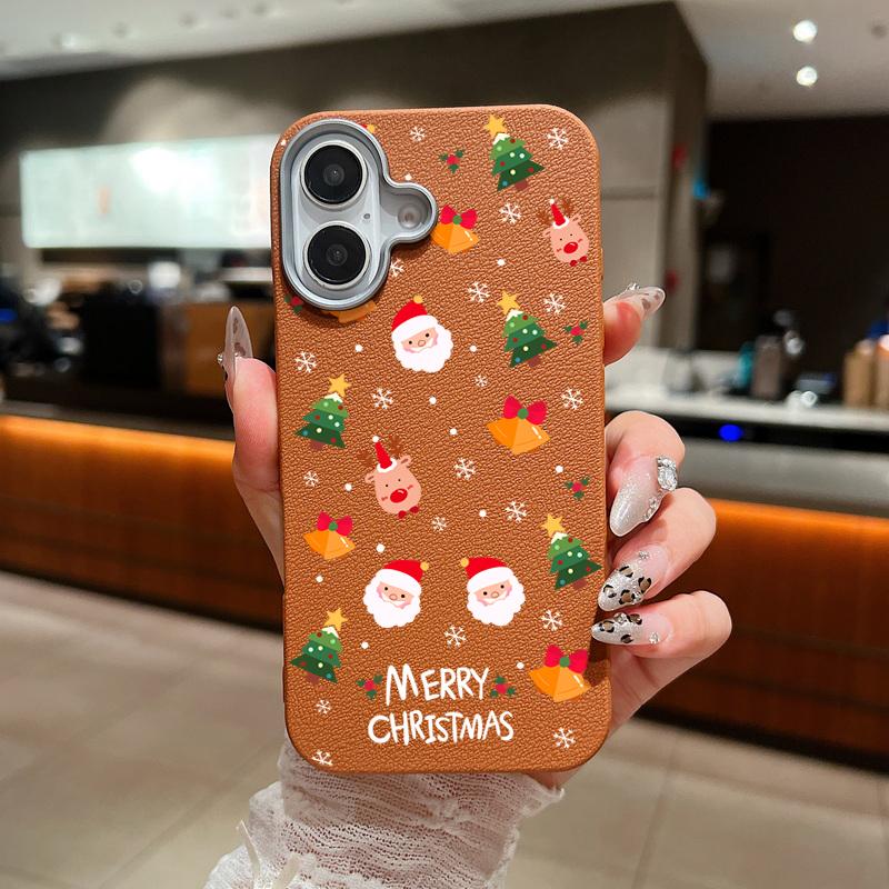 Skinnteksturskall for iPhone 16 15 Pro 14 13 12 11 Pro Max Xs Max Xr 8 7 6 Plus Cartoon Santa Claus Elk Mønster Støtsikker Myk Tpu Slim Cover